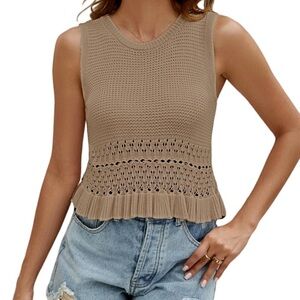 NWT Women's Tan Sleeveless Pointelle Knit Top size Medium